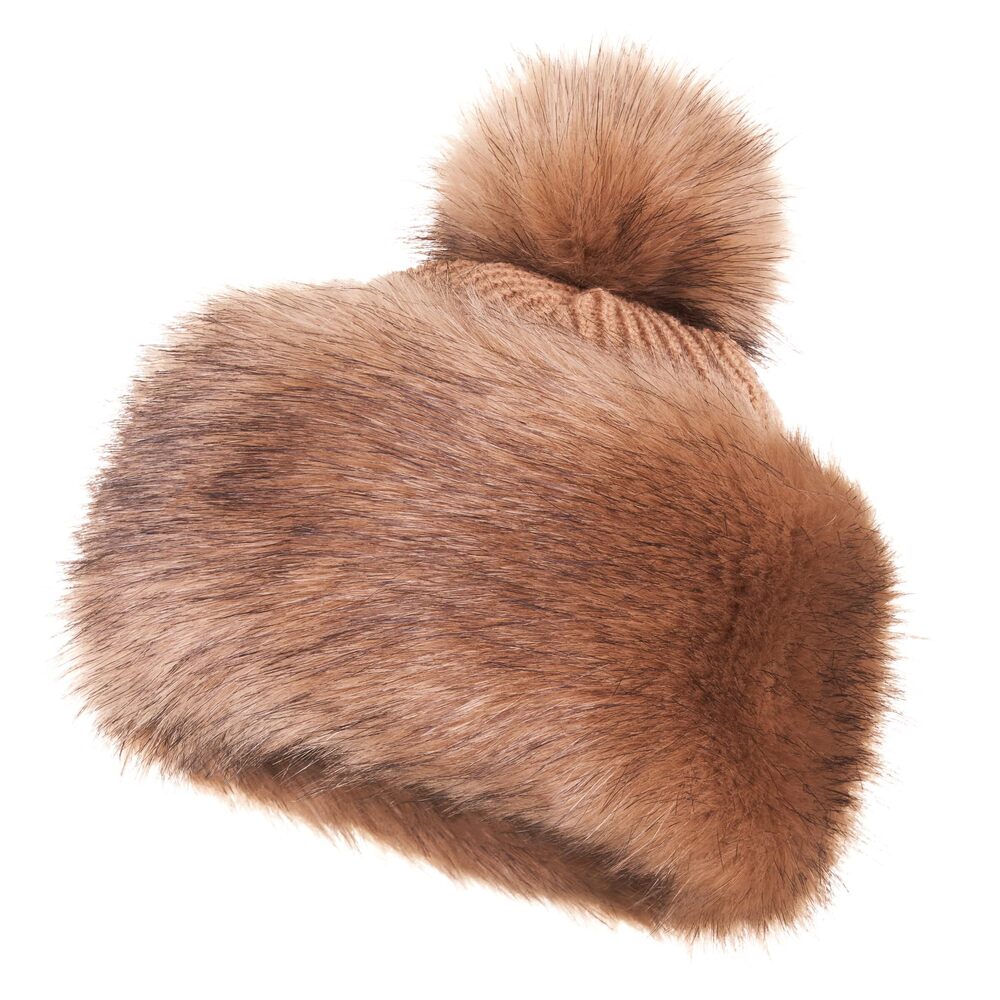 3770 Classic Pom Hat - Faux Fur Trim Hats - Warm Winter Cap M, Beige